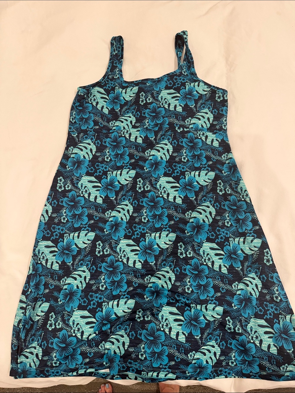 Tropical Blue Floral A-Line Sundress
